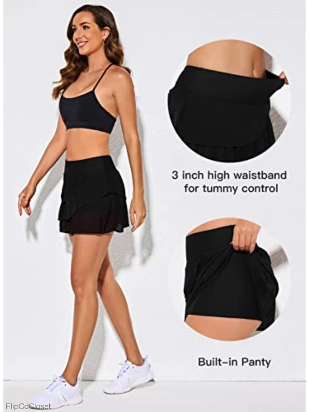 Women's Mesh Ruffle Swim Skirt 3-Layer Tummy Control Skort Bottom